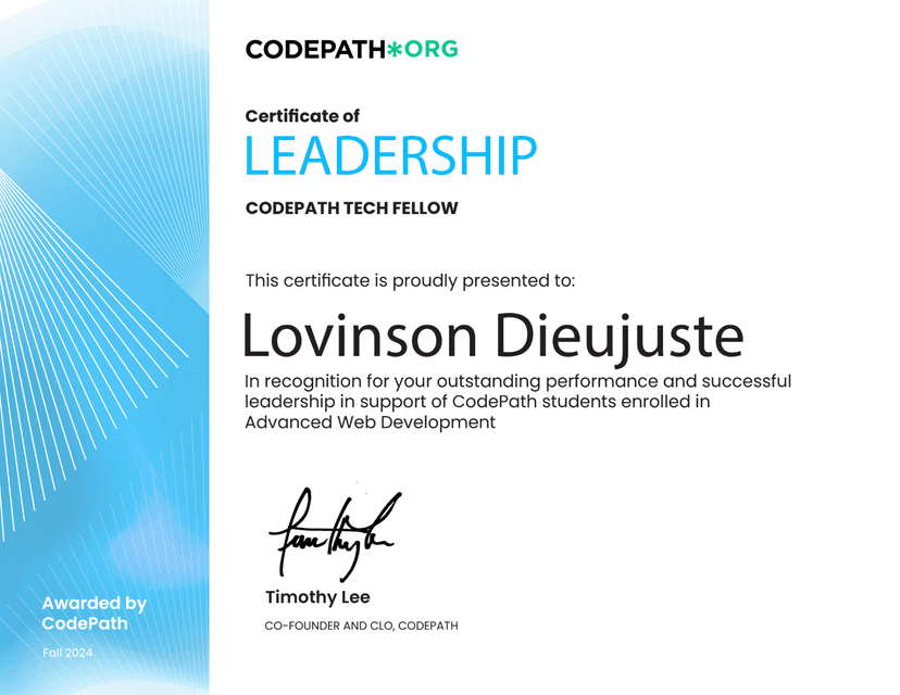 CodePath Certificate of Leadership  (WEB103)